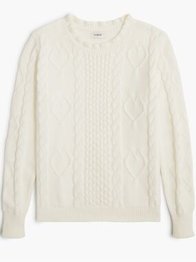 J. Crew White Cable-Knit Heart Crewneck Sweater